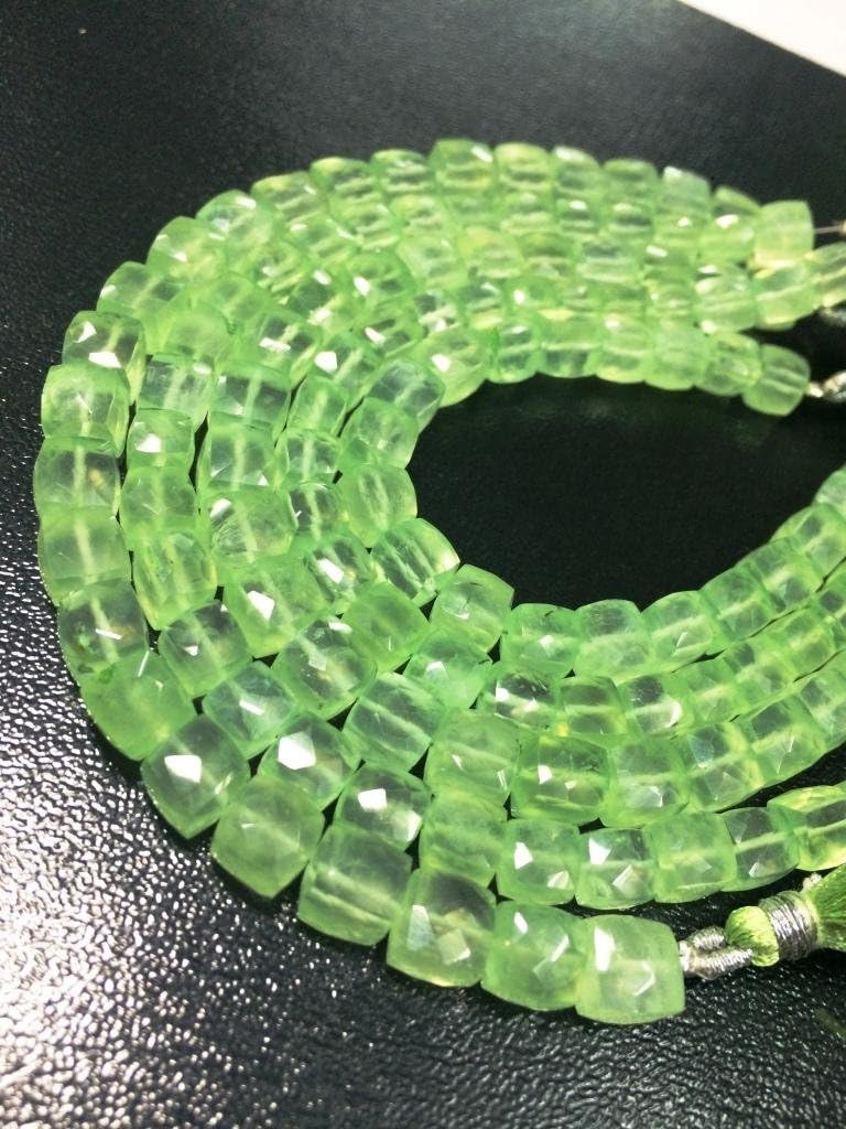 AAA QUALITY PREHNITE 3D CUBE FACETED LOOSE GEMSTONE BEADS 8