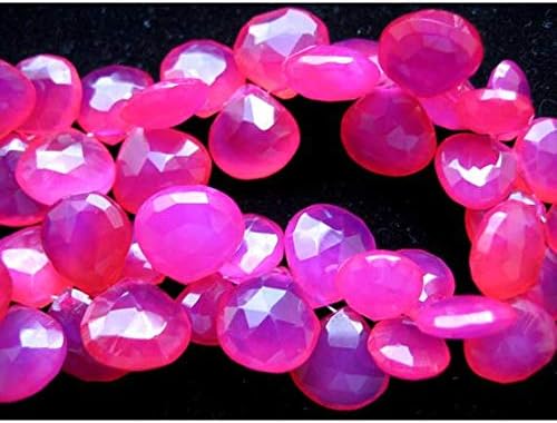 1 Strand Natural Pink Chalceny Briolettes - Approx 12x12mm Faceted Heart Briolettes - Half Strand 4 Inches Code-HIGH-19053
