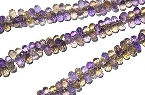 8 inch Strand of Natural Ametrine 9-12mm Teardrop Faceted briolette Beads for DIY Jewelry Making. |BRIO_00396