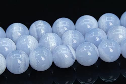 Natural Blue Lace Agate Smooth Round Plain Polished Gemstone Beads for Jewelry Making Blue Lace Smooth Beads (8 mm 15 Inch)