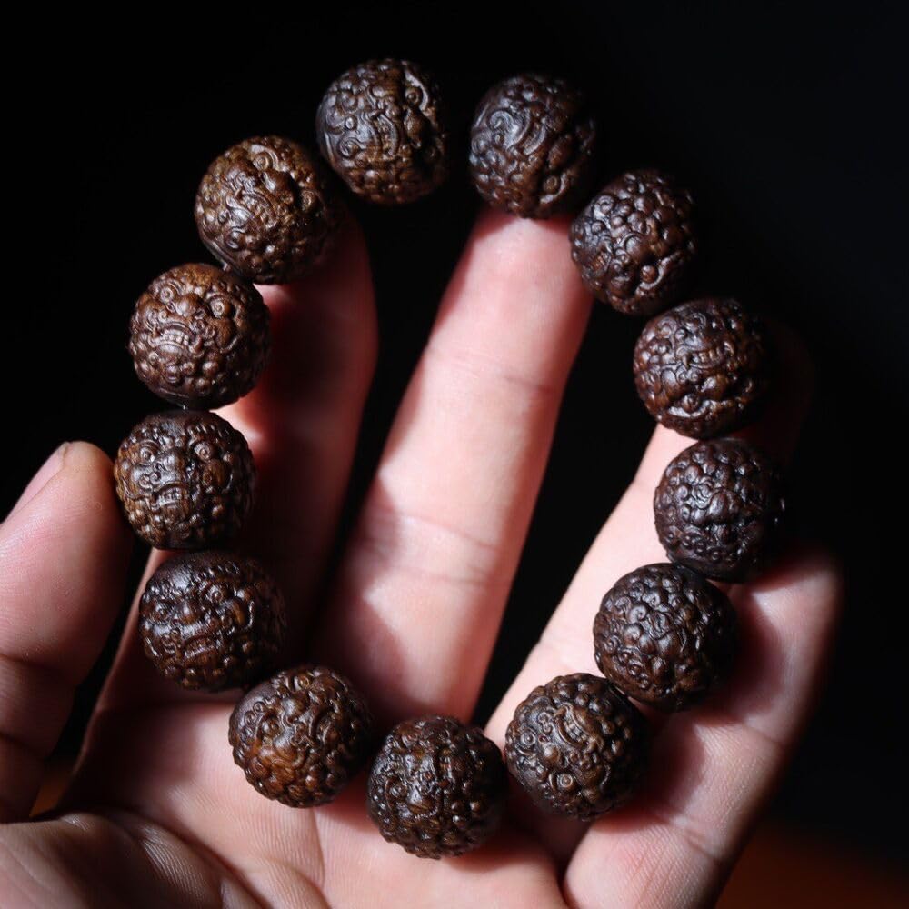 Agarwood Vietnam Nha Trang Agarwood 17mm Hand-Carved Lion Buddha Beads Rosary Beads