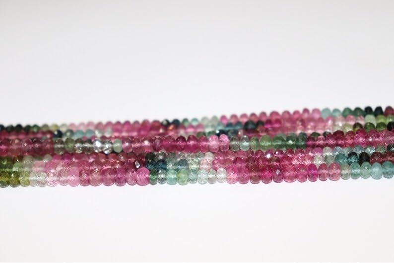 AAA+ Quality Multi Tourmaline Faceted Rondelle Beads 4-4.5 mm Tourmaline Beads Tourmaline Rondelle Beads Wholesale Beads for Making Jwelery