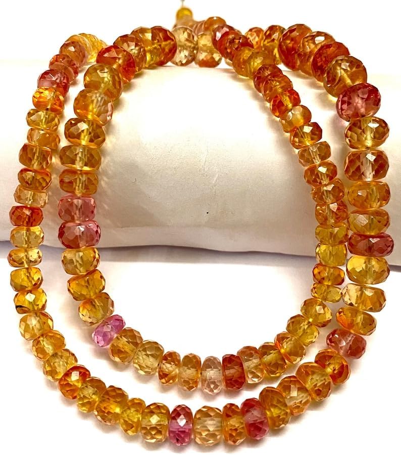 Natural PADPARADSCHA Sapphire roundelle facated Beads 6-8 MM 18 inch Long String Jewelry Making Gemstone Beads for Necklace Bracelet
