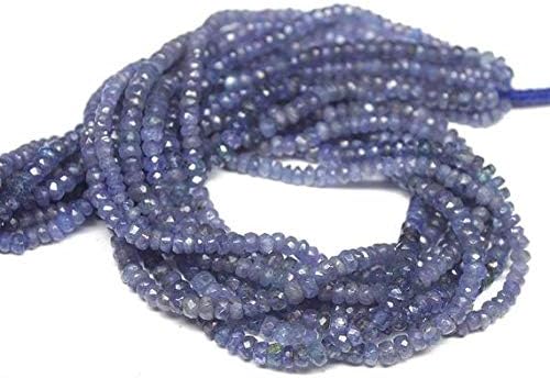 2 Strands Natural Blue Tanzanite Faceted Rondelle Micro Gemstone Craft Loose Beads 13 Inch Long 4mm Code-HIGH-26644