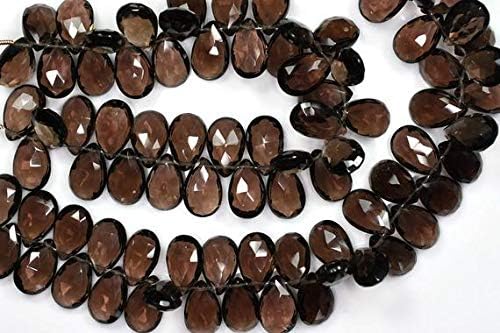 7 Inch Strand 9x13mm-Smoky Quartz Faceted Pear Shape Briolette Beads Code-HIGH-59667