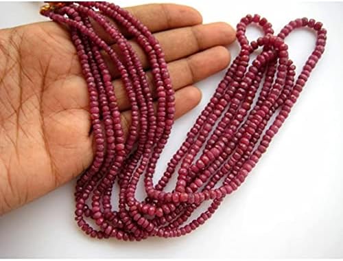 4 Strand Natural Ruby Beads, Micro Faceted Rondelle Beads, 6mm to 3mm Beads 19 Inches