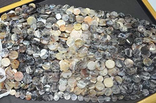 35 Strands Dendrite Black- Brown Opal Smooth Coin Beads, Smooth Coin, 10 to 20 mm, 13 inch Strand Code-HIGH-45823