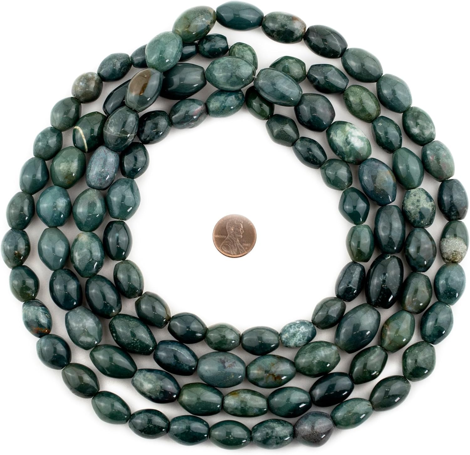 The Bead Chest Oval Serpentine Beads Extra Long Strand, 16x12mm Green Gemstone 70”