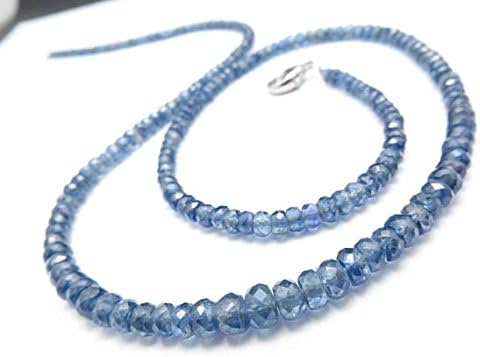AAA++ Rare Quality Fine Blue Sapphire Necklace Sapphire Silver Plated/Gemstone Necklace Birthstone March Exclusive Birthday Natural Gemstone Jewelry presetn 4.9mm to 4mm 46cm Code- WAR2557