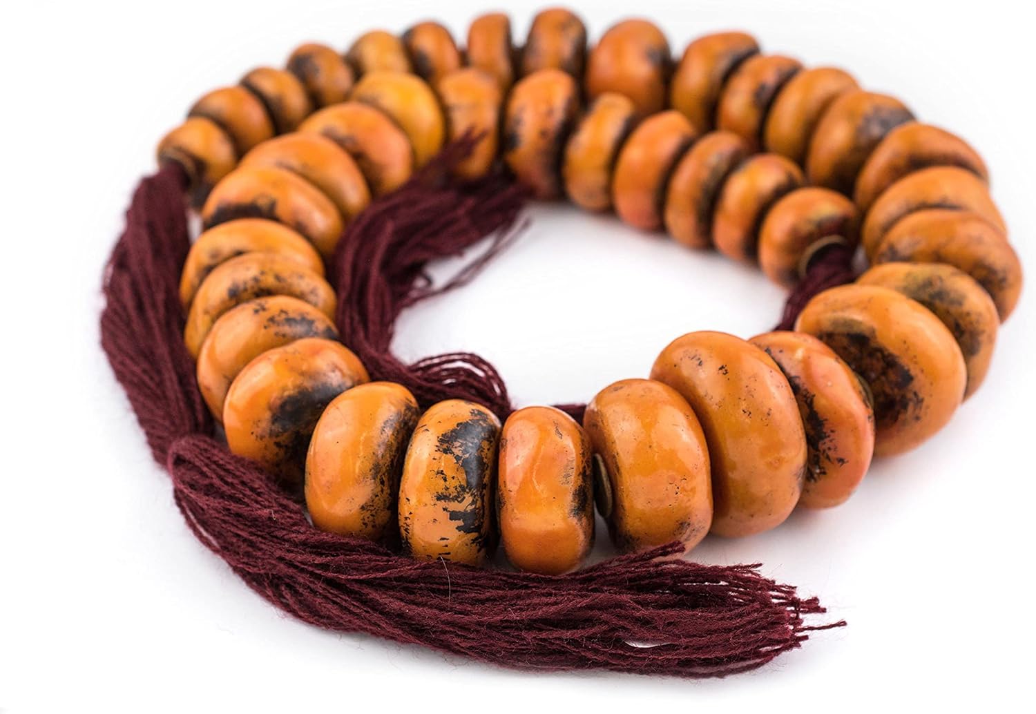 The Bead Chest Tangerine Moroccan Resin Beads Extra Large 37mm Morocco African Orange Round Large Hole 38 Inch Strand Handmade