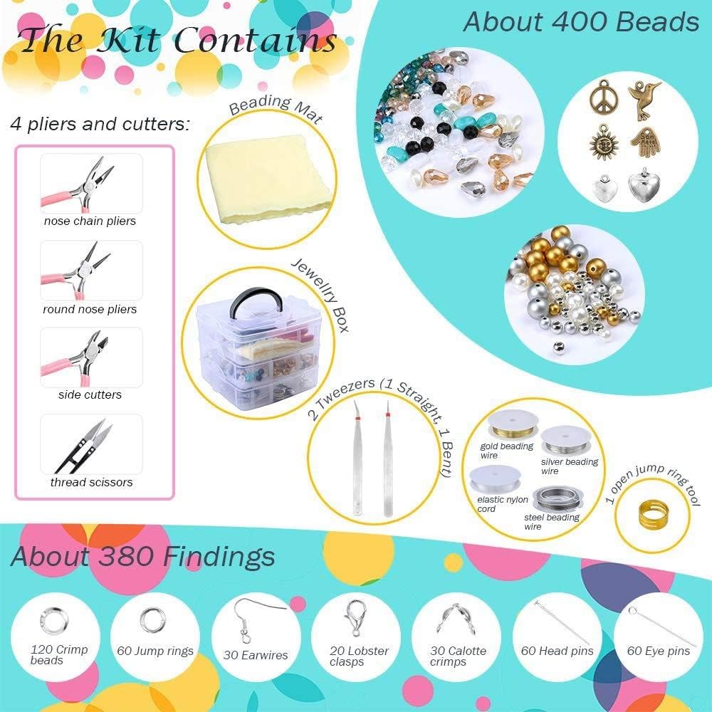 1290PCS Jewelry Making Supplies Kit with Beads Charms Findings Jewellery Pliers Beading Wire for DIY Necklace Bracelet Earrings