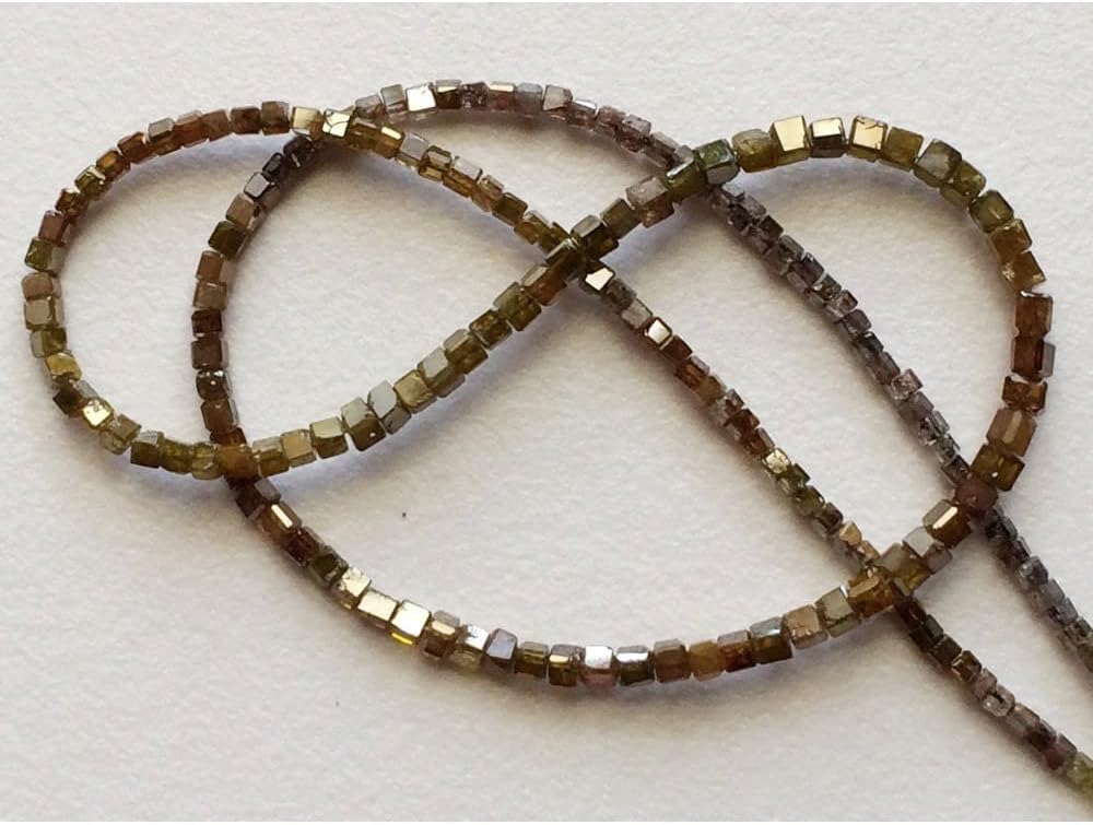 1.5mm To 2.5mm Brown Sparkling Faceted Diamond Box Cubes, Diamond Box Beads Conflict Free Faceted Cube Diamonds For Jewelry (4IN To 16IN), 1.5 MM - 2.5 MM