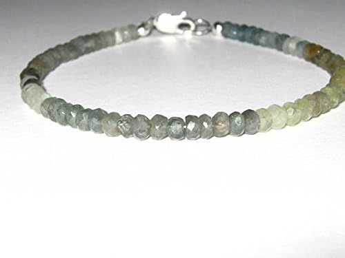 925 sterling Silver Empath Protection 4mm stacking Multi Moss Aquamarine Bracelet Rondelle, Faceted 7