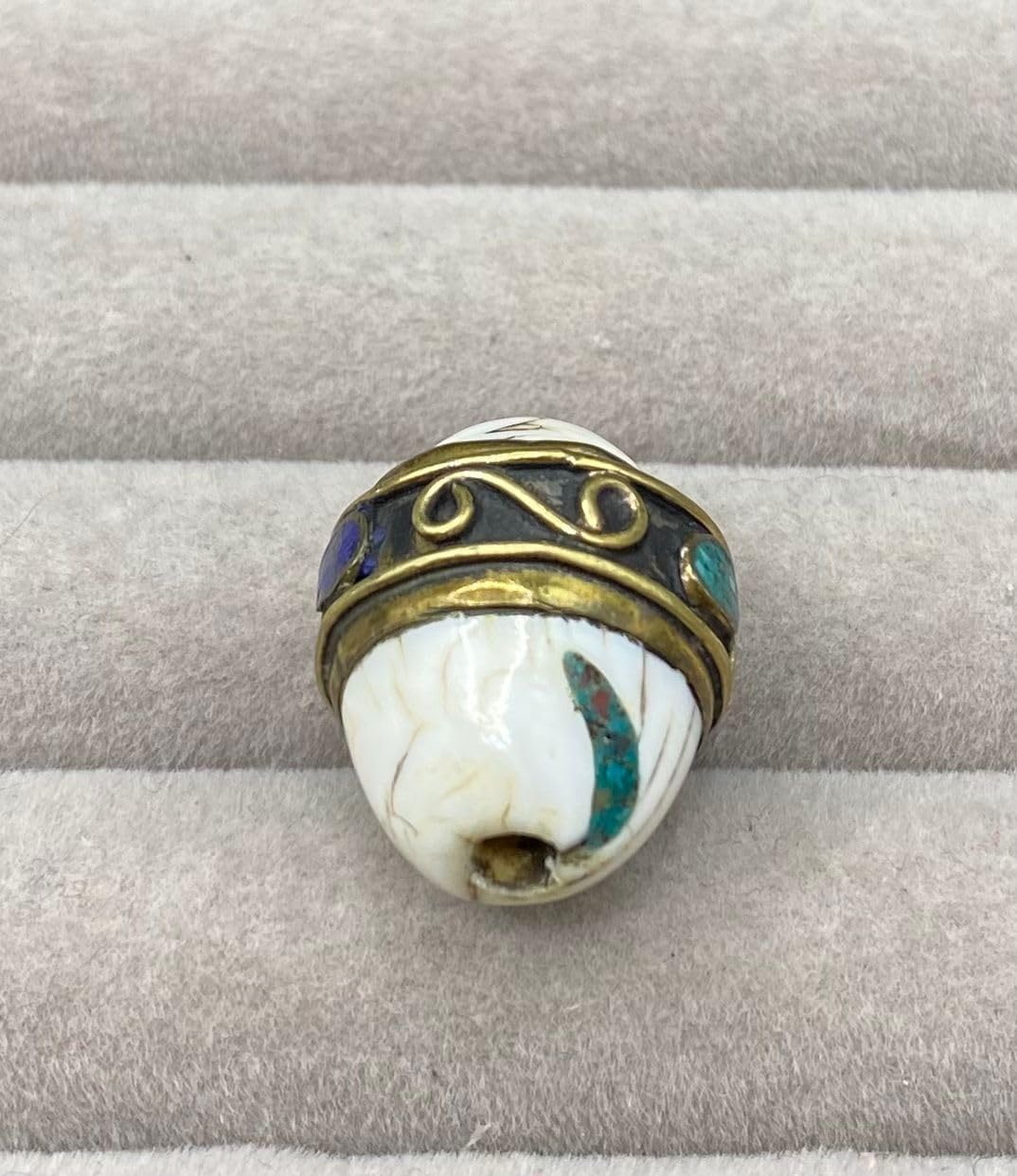 Handcrafted Nepalese Tibetan Natural Shell Pearl Bead with Lapis and Coral 21x17mm – 7.6g Oval Brass Bead for Jewelry Making, Craft Supplies, DIY Necklace & Bracelet Design,Loose Beads (20)