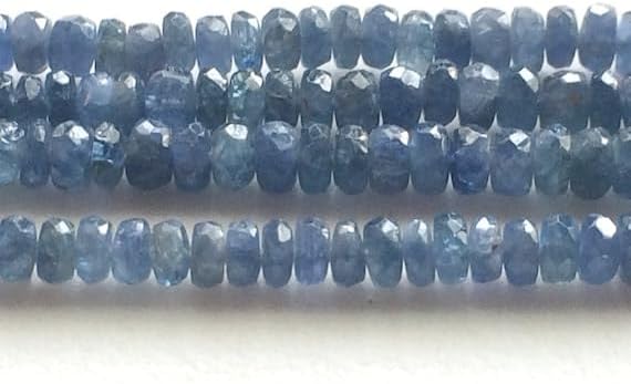 BEADS GEMSTONE 1 Strand Natural Blue Sapphire Beads, Burma Blue Sapphire Faceted Rondelles, Sapphire Necklace, 3-5.5mm, 20 Inch Code-HIGH-18520