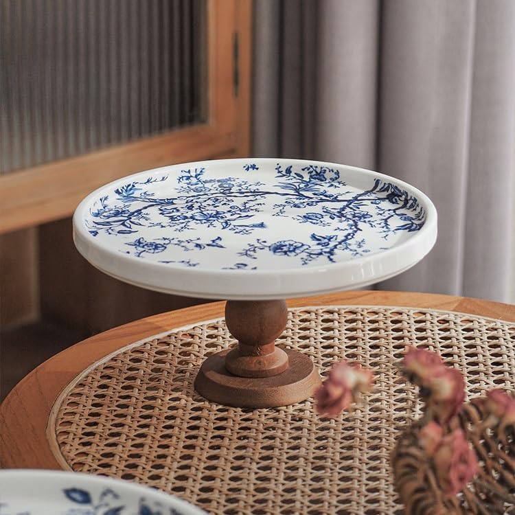 Tray Chinese Retro Blue and White Wooden High-Foot Tray Aromatherapy Refreshments Fruit Storage Tray Home Decoration Storage Tray Serving Trays(Black)