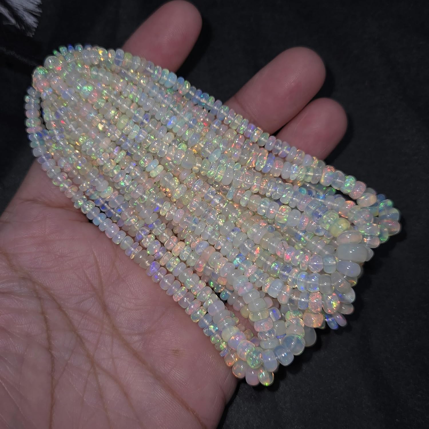 AAA++ Ethiopian Opal Rondelle Beads 3.5-5mm, Natural Rainbow Fire Welo Opal, Flashy Plain Gemstone Beads Strand, Wholesale Jewelry Making, Libra Zodiac Birthstone (10 Strand)