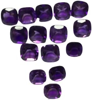 Natural Amethyst Cushion Cut Faceted Pointed Back Loose Gemstones for Earrings Pendant & Jewelry Making (10 Pieces) Set (10x10 MM)