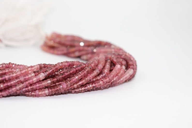 Pink Tourmaline Heishi Beads Strand 4mm Faceted Tyre Shape Natural Gemstone Beads for Jewelry Making and Crafts