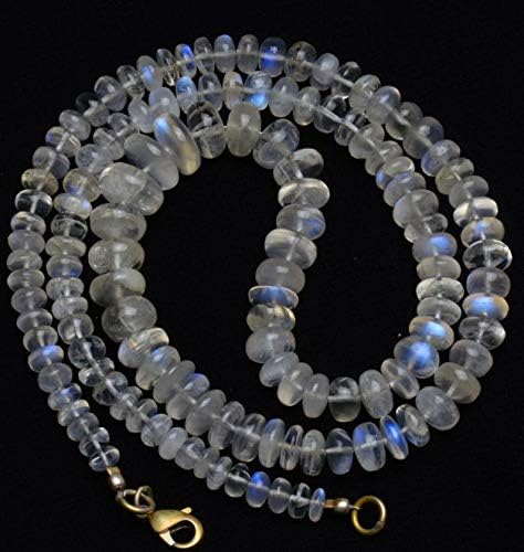 Natural Gemstone White Rainbow Moonstone 6 to 11MM Smooth Rondelle Beads 21 Inch Full Strand Super Flashing Blue Fire Fine Quality Necklace