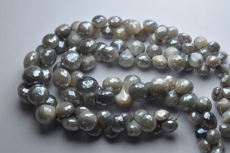 13 inch Strand of Natural gem Mystic Gray Moonstone, 8-11mm Onion Faceted Beads for DIY Jewelry Making. | Beads_05752