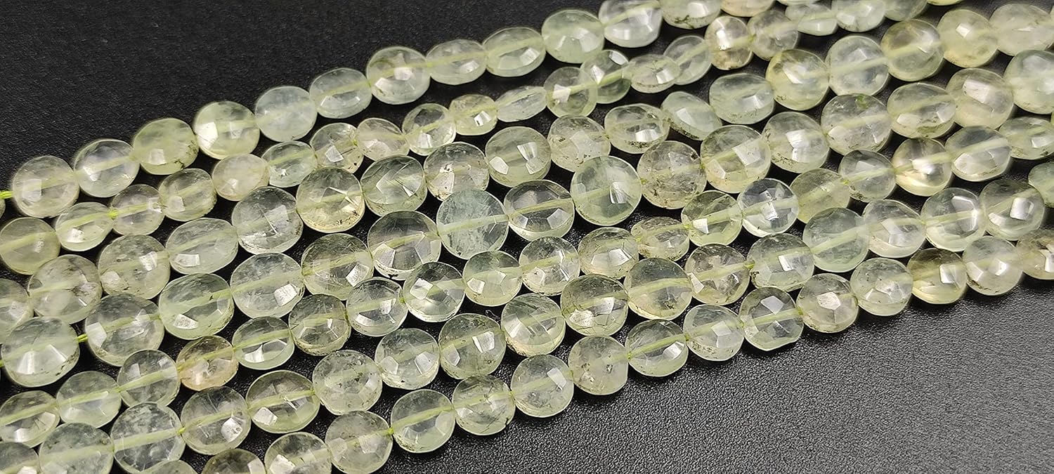 Hanumat Gems Lot of 10 Strands Natural Green Prehanite Faceted Coin Shape Gemstone Beads,Prehnite Coin Beads,Prehanite Faceted Beads,4-5 MM Coin Beads,13 Inches Strand.