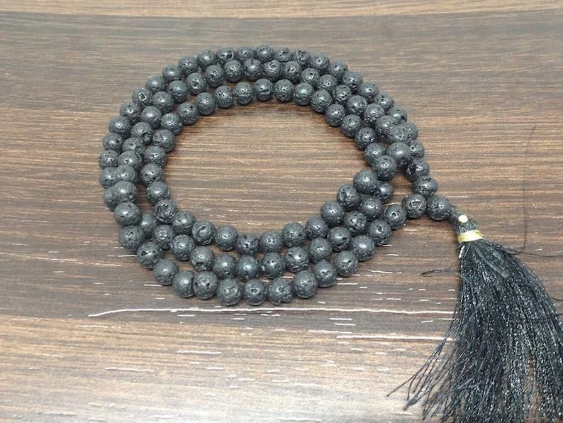 Natural Lava 6mm 108 Mala Beads, Spiritual, Meditation Beads, Reiki, Japa Mala, Buddhist Prayer Beads, Yoga Bracelet, healing beads LKMALA-RRGU-293