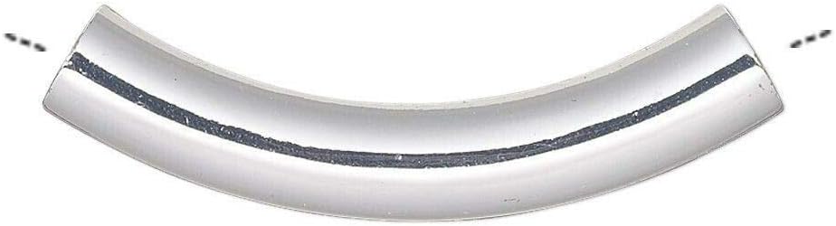 100 Silver Plated Brass 30x5mm Curved Tube Noodle Beads
