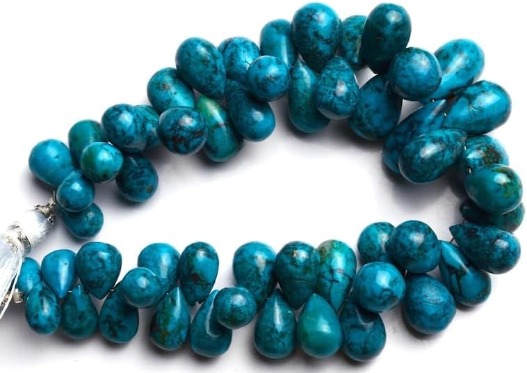8 inch Strand of Natural Chrysocolla 8x6-12x8 mm Teardrop Smooth briolette Beads for DIY Jewelry Making. |BRIO_02282