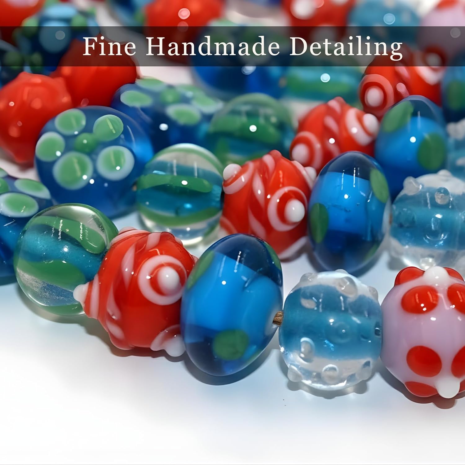 Handcrafted Multicolor Lampwork Glass Beads | 16–18mm Artistic Decorative Beads | Available in 10 Strands | Premium Handmade Beads for Jewelry Making & DIY Crafts.