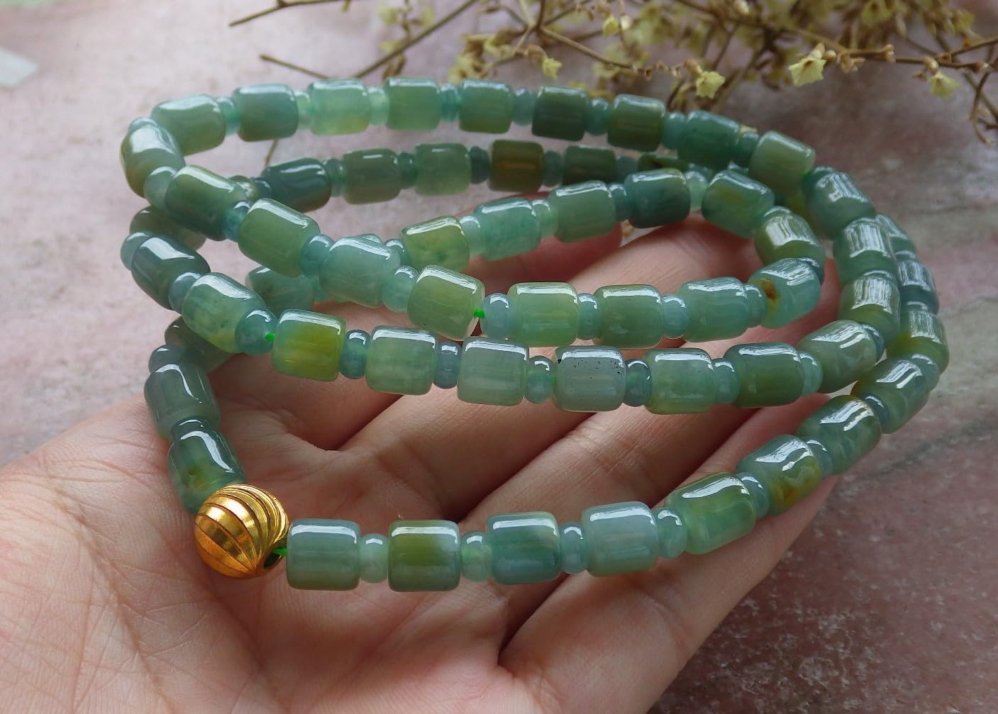 Certified Icy Yellow Green Burma 100% Natural A JADE Jadeite Bead Beads Circle Necklace 25 inches 项链 617389
