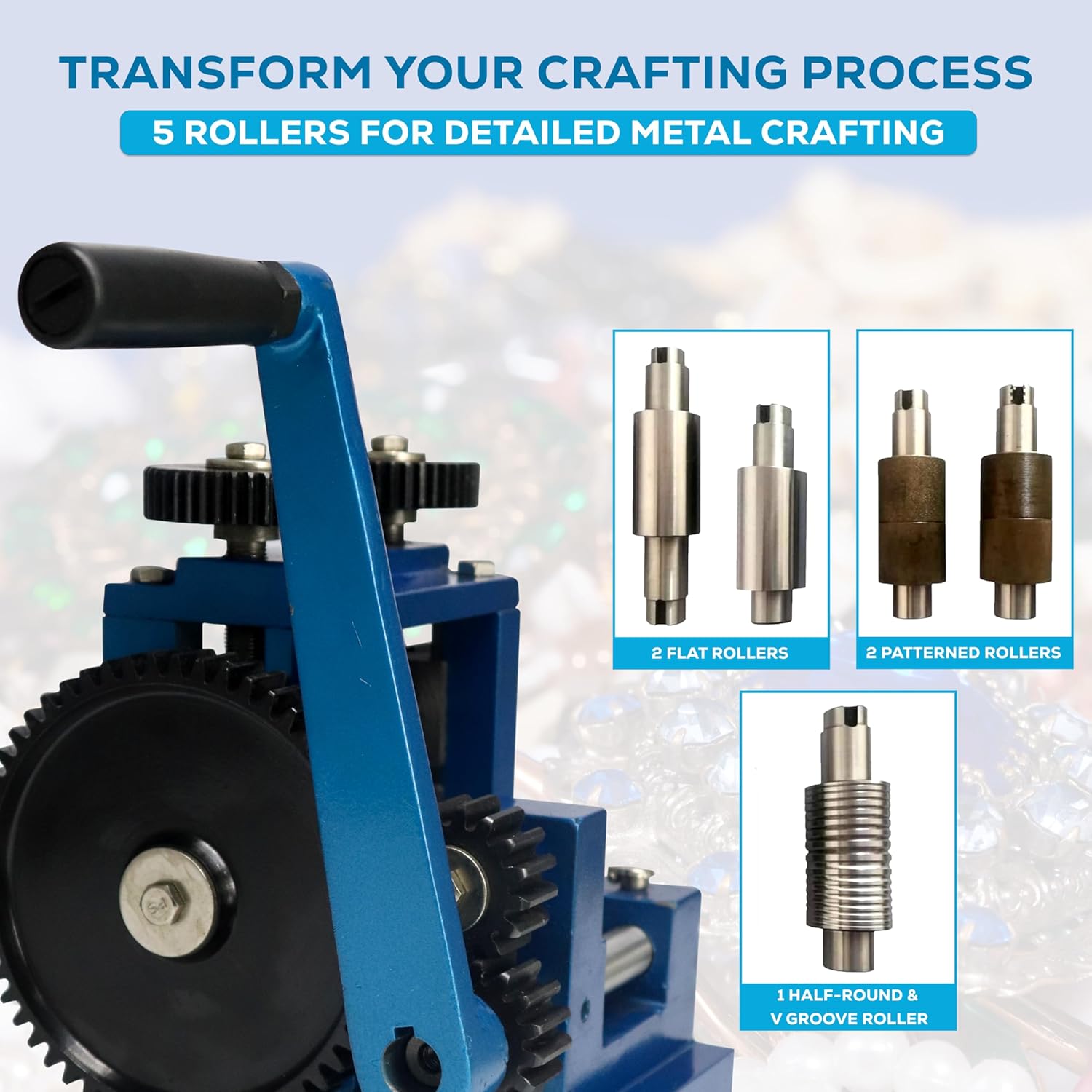 SIMOND STORE Rolling Mill Machine, 3 Inch (76 mm), 5 Rollers Combination Manual Rolling Mill for Jewelry Making, Tabletting Jewelry Tool for Metal Sheet and Wire