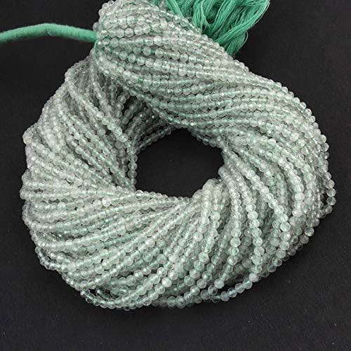 GEMZ 4 inch Strand of Natural Green Amethyst Round Shape Faceted Cut Green Color Beads for DIY Jewelry Making- Earring Necklace Bracelet.