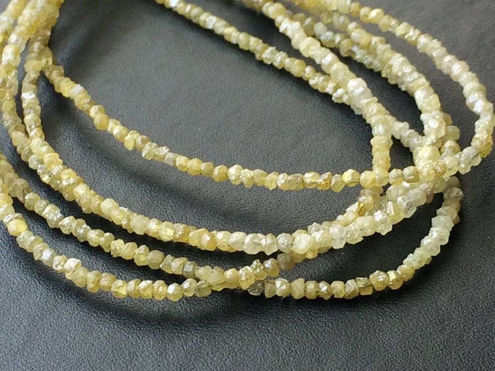 1.5-2mm Yellow Green Rough Diamonds, Yellow Green Raw Diamonds, 16 Inch Natural Yellow Green Rondelle Diamond Beads (4IN To 16IN) - PUSPD24, 1.5-2 MM Approx.