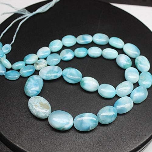LOVEKUSH Natural Blue Larimar AA Grade Smooth Oval Gemstone Loose Spacer Craft Beads Strand 18 Inch Long 7mm 18mm 207.5Cts Code-HIGH-25799