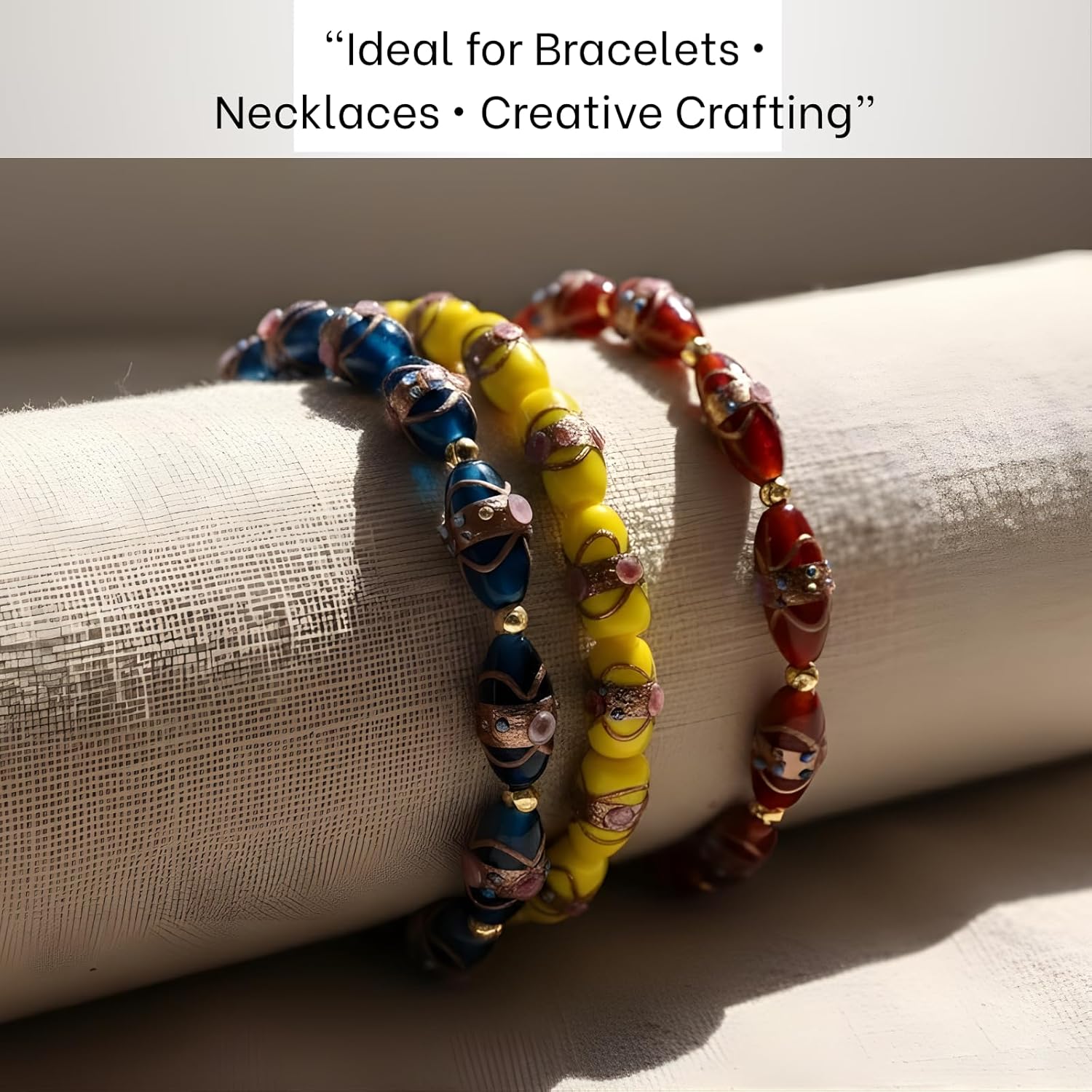 Handcrafted Lampwork Glass Beads | Mixed Color Strands with Floral & Foil Designs | Available in 50 Strands | Oval & Barrel Artistic Beads for Jewelry Making & DIY Crafts.