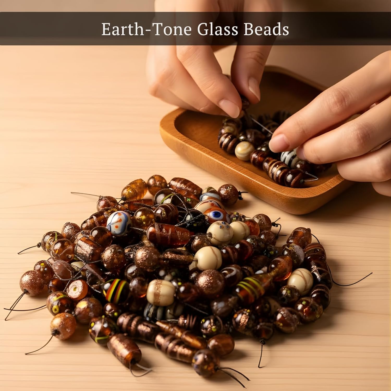 Handcrafted Brown Lampwork Glass Beads | Mixed Shape Artistic Brown Bead Collection | Available in 50 Strands | Handmade Decorative Beads for Jewelry Making & DIY Crafts.
