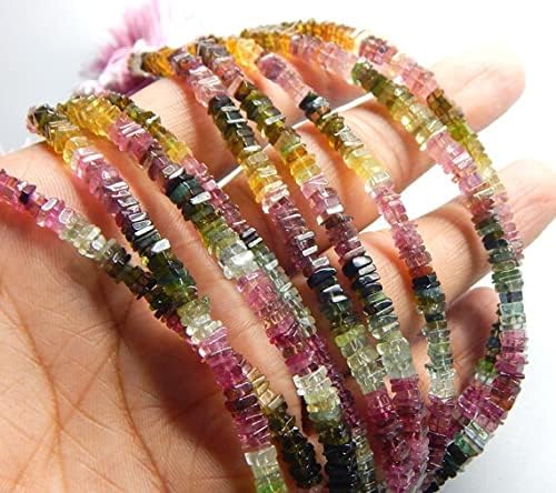 Multi Tourmaline Smooth Square Beads Heishi Shape 4.5x3.5.mm 10