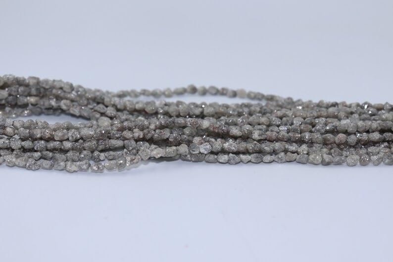 Natural Raw Grey White Diamond Long Drill Uncut Beads 3-4.5 mm Diamond Beads Uncut Diamond Beads White Diamond