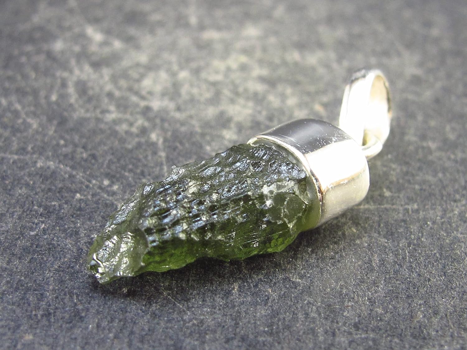 Moldavite Tektite Silver Pendant From Czech Republic - 1.1