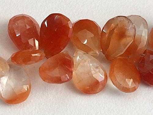 BEADS GEMSTONE 1 Strand Natural Red Rutile Quartz Briolettes, Rare Red Rutile Quartz Faceted Pear, 10x13mm - 12x19mm, 8 Inch Code-HIGH-19017