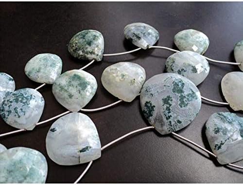 Moss Agate Briolette Beads/Faceted Heart Beads/Green Moss Agate/Moss Agate Beads/ 24mm Faceted Beads/ 8 Inch Strand Code-HIGH-48065