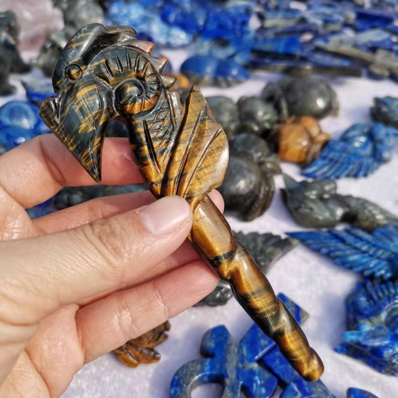 Natural Tiger Eye Carved Staff Crystal Wand Carving