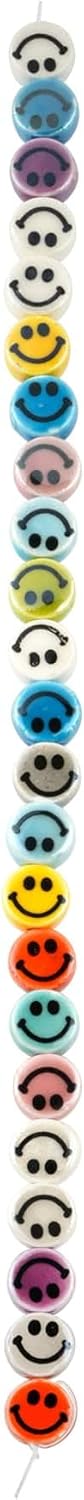 Bead Landing 32 Multicolor Ceramic Smiley Face Beads – Assorted Colors in 7.5mm Size for DIY Jewelry Projects, Bracelets, Necklaces & Crafts, 12 Pack