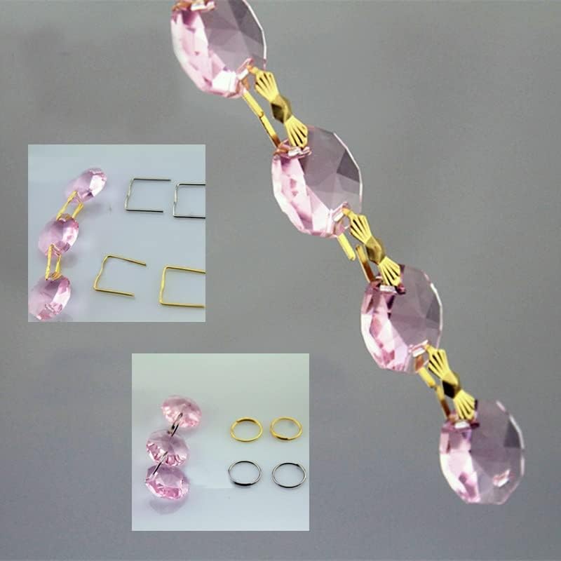 Hanging Crystals Prisms 1000pcs/lot Pink 14mm Crystal Octagon Beads Chandelier Parts for Garland Strand in 2 Holes, Crystal Glass Curtain Beads Hangings Crystals for Decoration
