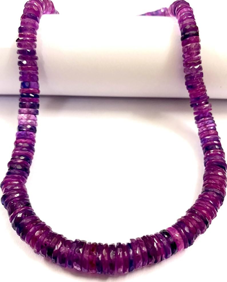 Natural Pinkish~Purple Sapphire tyre facated Beads 6-8 MM 18 inch Long String Jewelry Making Gemstone Beads for Necklace Bracelet