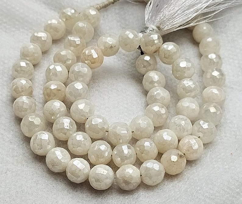 13 inch Strand of Natural gem Mystic silverite, 8mm Round Faceted Beads for DIY Jewelry Making. | Beads_05788