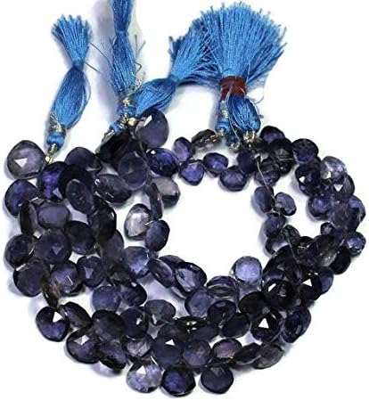 Natural Iolite Faceted Heart Shape Briolette Beads, Iolite Faceted Heart Shape, Gemstone for Jewelry, 9 to 14 mm, 8