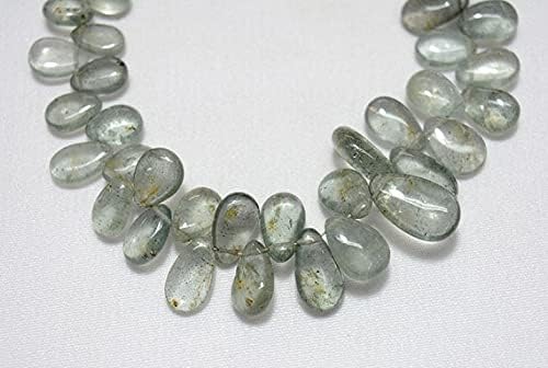 Moss Aqua Pear, Plain Pear, Moss Aquamarine Briolettes, 6x4mm to 8x13mm Approx, 4.5 Inches Strand, 31 Pieces