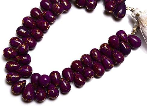 LKBEADS 1 Strand Natural Mojave Purple Arizona Copper Turquoise 10x7MM Smooth Teardrop Shape Briolette Beads 7 Inch Long Long